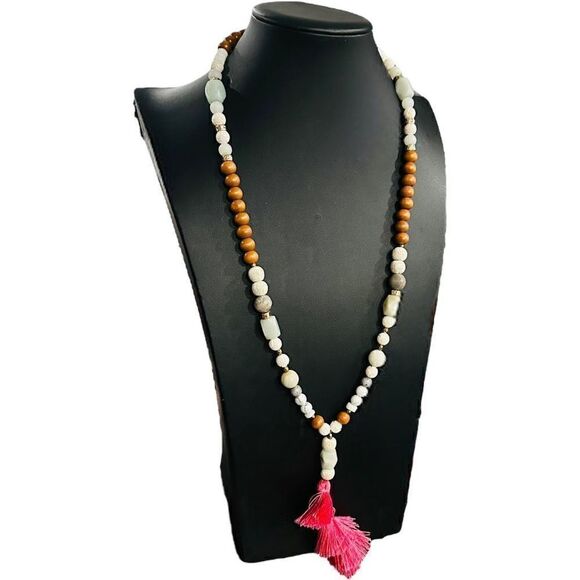 JADEITE Jade Quartz and Nephrite Jade Gemstone Beaded Long Tassel Necklace - Picture 3 of 8